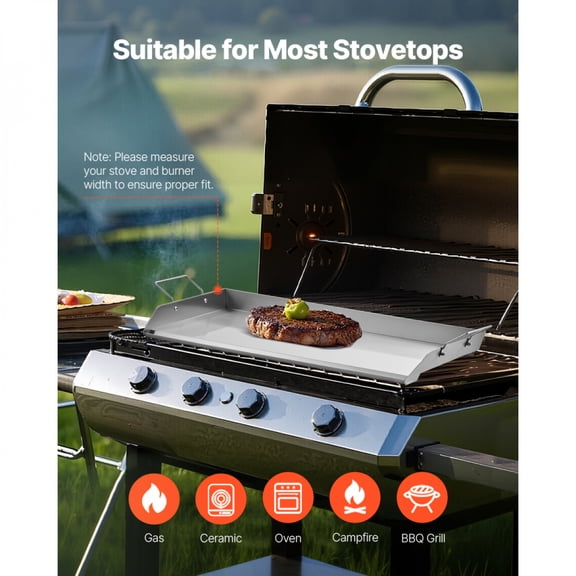 32x16 Inch Flat Top Griddle Stainless Steel Universal BBQ Grill Pan with Grease Drain X Shaped Reinforcement Large Cooking Area for Outdoor Grill