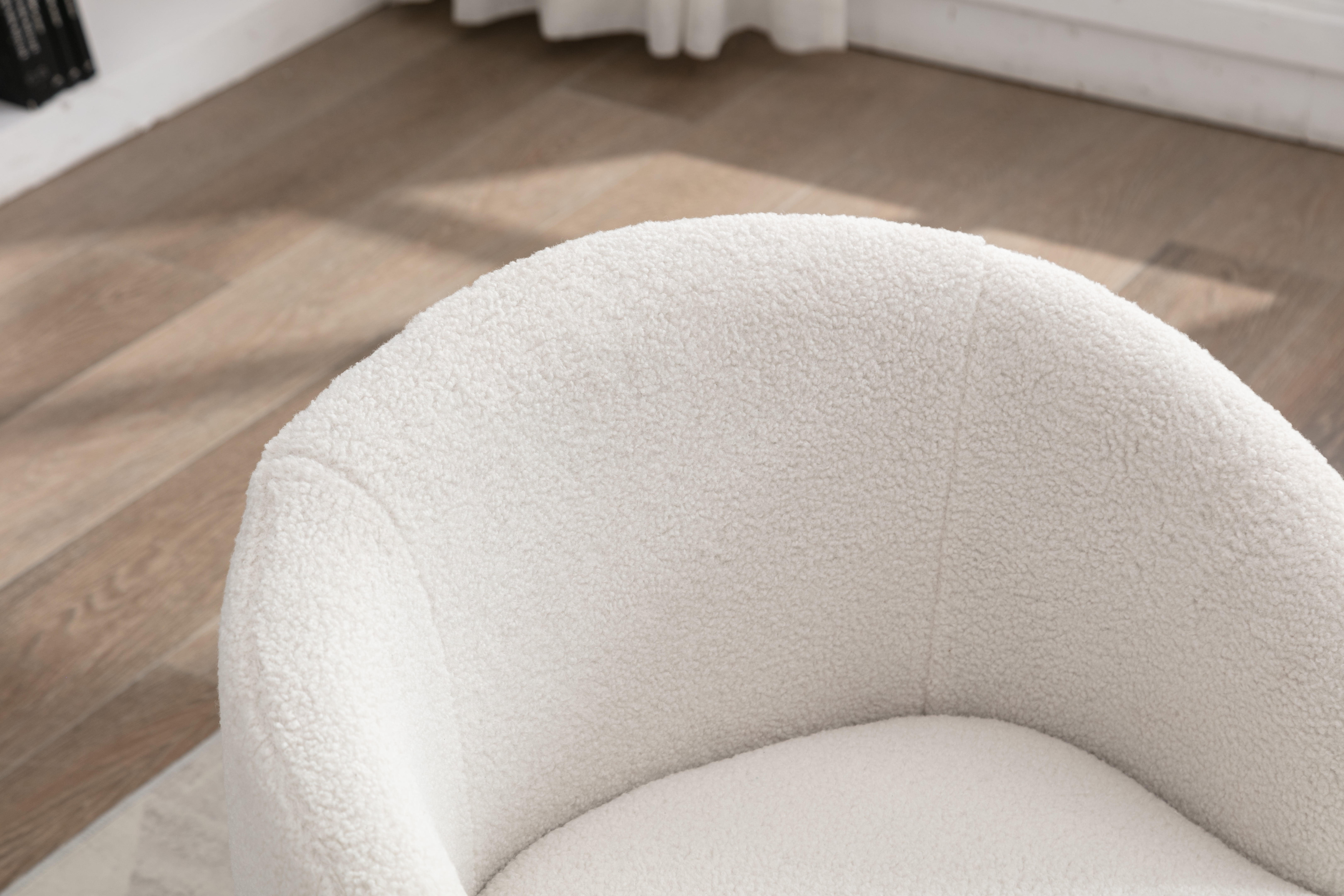Soft Teddy Fabric Swivel Accent Chair with Ottoman, 360° Rotation, Ergonomic Backrest, Wooden Frame, 250 lbs Capacity for Living Room Bedroom