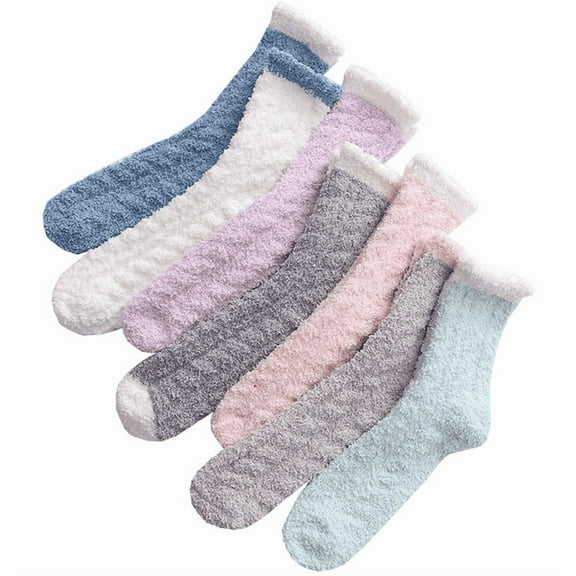 Fuzzy Socks, Syphorium Fuzzy Socks for Women, Winter Warm Womens Cozy Fluffy Socks with Grippers, 7 Pairs, Size 5-9