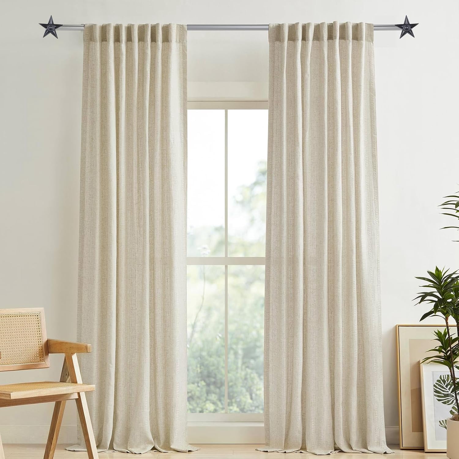 Urbanest Adjustable Single Curtain Rod Set With Blue Star Finials – 3/4-Inch Diameter, With Pewter Rod, 28–48 Inches