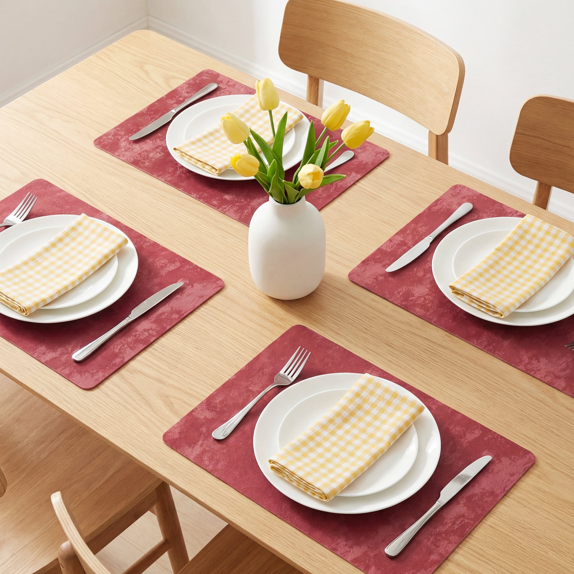 Unique Bargains Waterproof Placemats 4pcs Wine Red 17.7"x11.8"