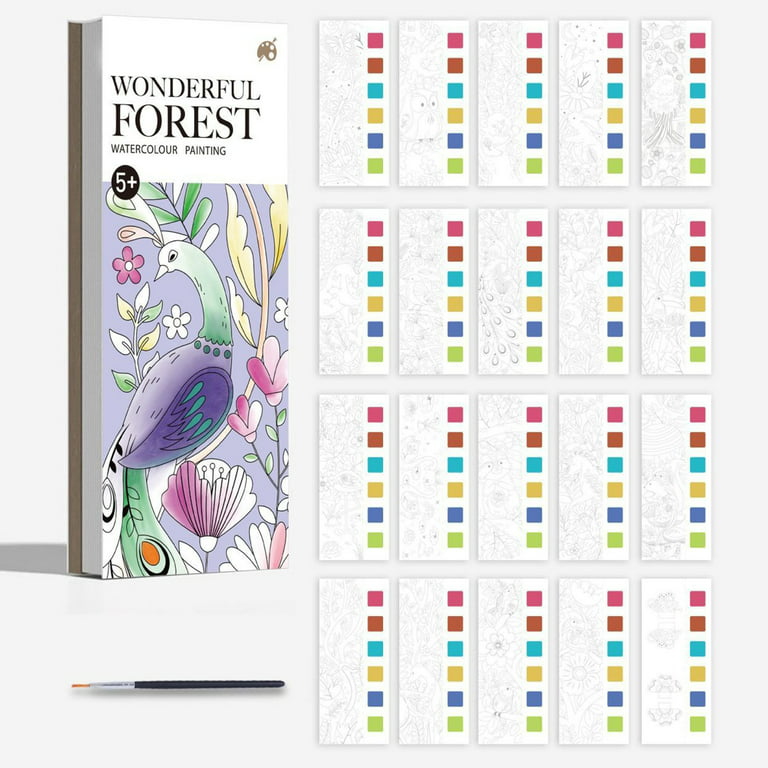 NBPOWER 20 Pages Pocket Watercolor Painting Book Art Supplies for Kids 9-12,  Beginner Watercolor Paint Bookmark for Kids Ages 9-12, Travel Pocket  Watercolor Kit with Brush, Kids Travel Birthday Gifts 
