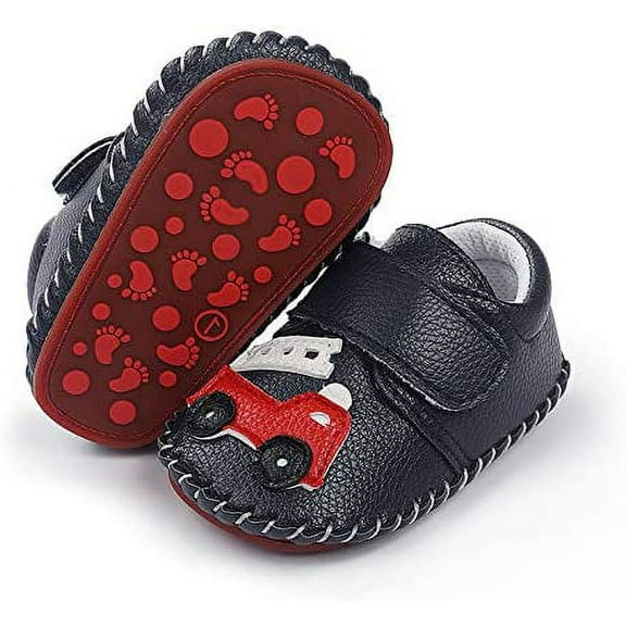 Baby Boys Girls Walking Shoes Hard Bottom Non Slip PU Leather Outdoor Sneaker Infant Carton Slipper Toddler First Walker Crib Shoes(3-18 Months)