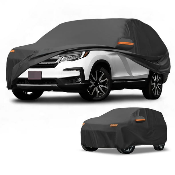Funda para auto impermeable para todo clima, protección exterior completa contra el sol y la lluvia, con tiras reflectantes, negra para Honda Pilot