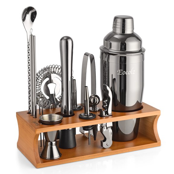 Cocktail Shaker Set Bartender Kit with Stand Bar Tool Bar Set for Drink Mixing Home Bartending Kit Bar Cart Accessories: Martini Shaker Mixer Spoon Jigger Muddler Strainer Gifts (Black Cobbler - 17)