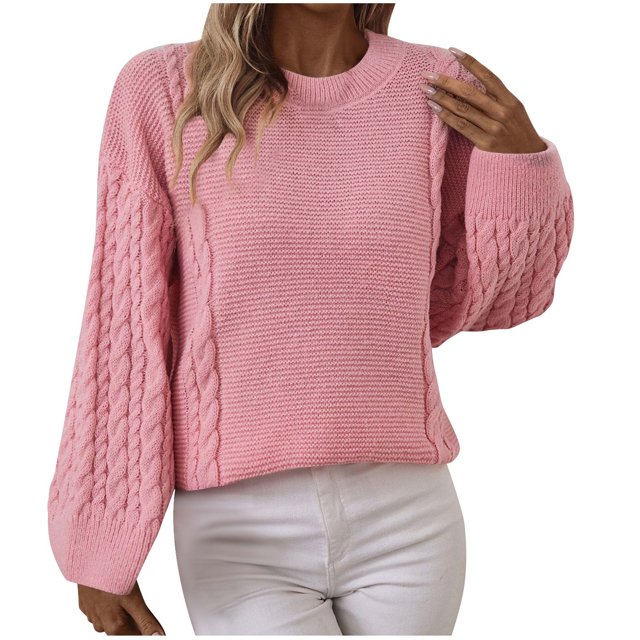 Offres de Liquidation d'Hiver! Hauts Tunique Grande Taille pour Femmes, Pull Décontracté à Manches Longues Rose S