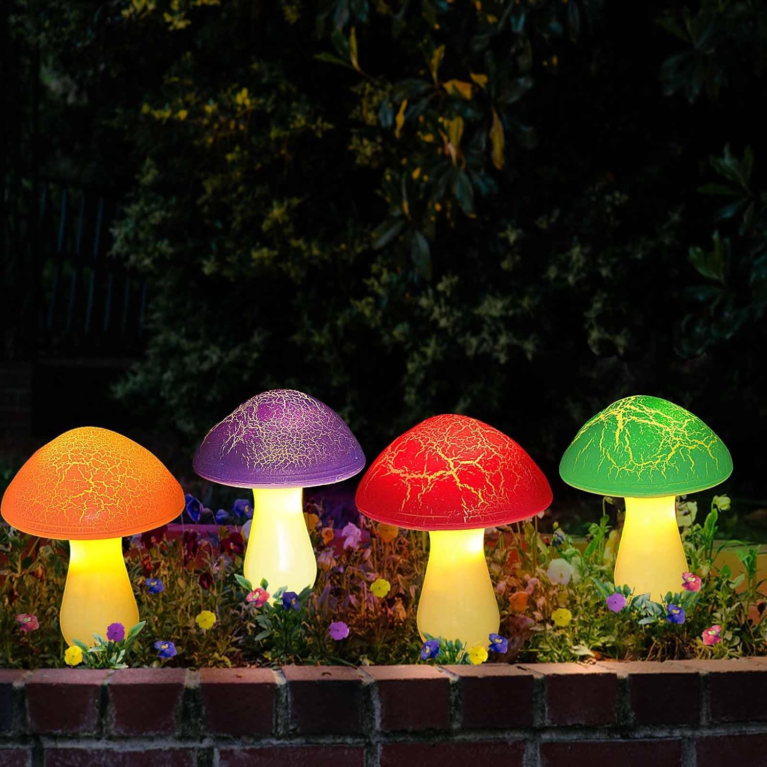 BIBEARBIBEAR 8-Pack Cracked Mushrooms for Garden Decor, Solar Mushroom Lights Outdoor, Super Cute Whimsical Garden Art for Yard Decor Gnome Flowerbed Housewarming Decor(Multicolored)