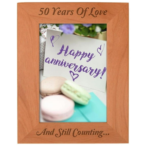 ThisWear Personalized Gifts 50th Anniversary Frame 50 Years and Counting Natural Wood Engraved 5x7 Portrait Picture Frame Wood