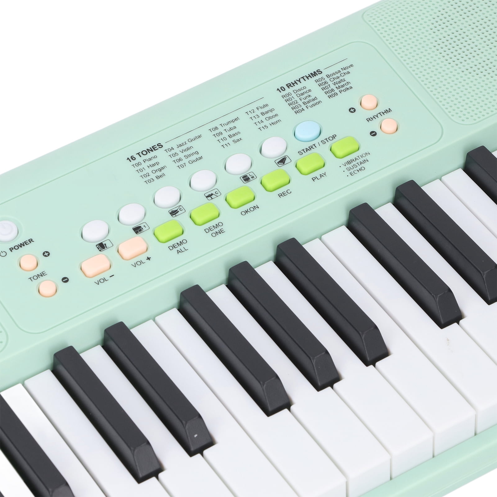 YAHHU 32 Key Electronic Keyboard Piano with Microphone 16 Tones 10 Rhythms Dual Speakers Battery Powered for Beginners Kids Avocado Green (17.32 inches / 44 cm)