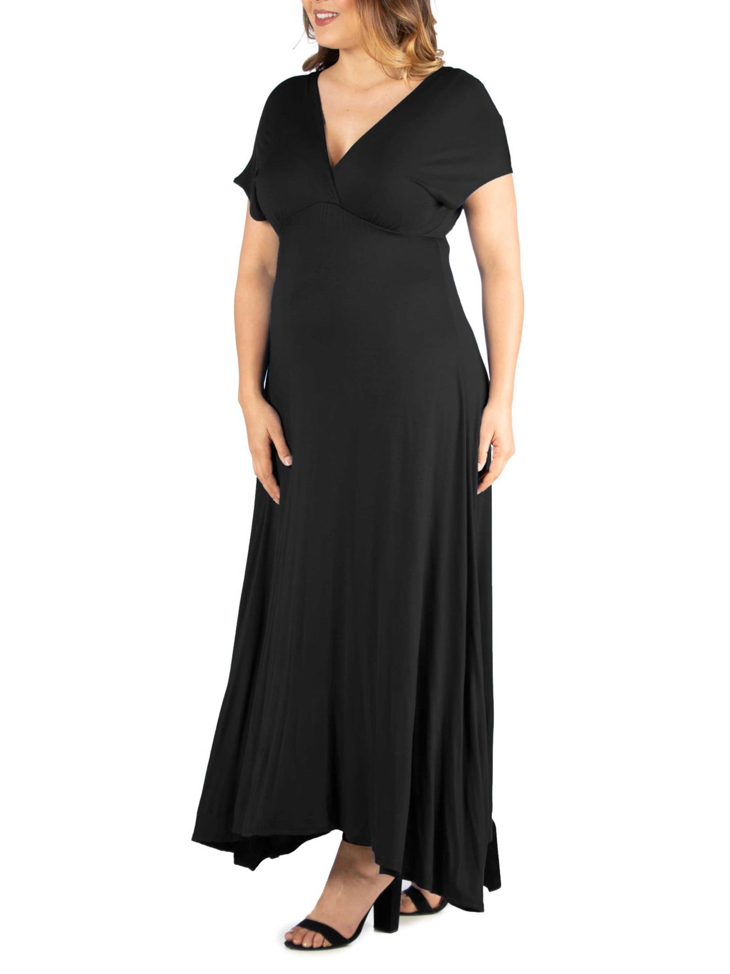 24/7 Comfort Apparel Women's Plus Size Empire Waist V Neck Maxi Dress