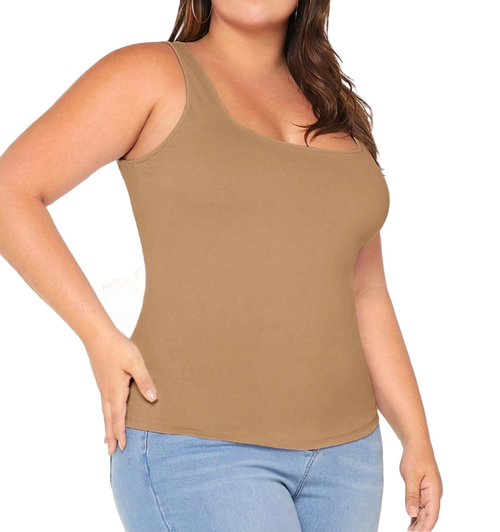Casual Solid Scoop Neck Tank Black Plus Size Tank Tops & Camis (Women's)