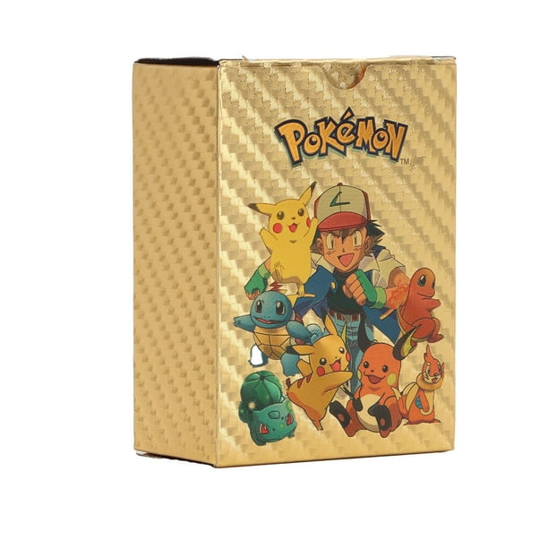 110 tarjetas doradas de dibujos animados de anime, impermeables, de PVC, en inglés, doradas, raras, para juegos de mesa.
