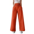 thumbnail image 1 of Pantalones anchos de cintura alta para mujer: elásticos, de color liso, con bolsillos y cinturón, para llevar a diario de forma informal. Tallas: M-XXXL., 1 of 5
