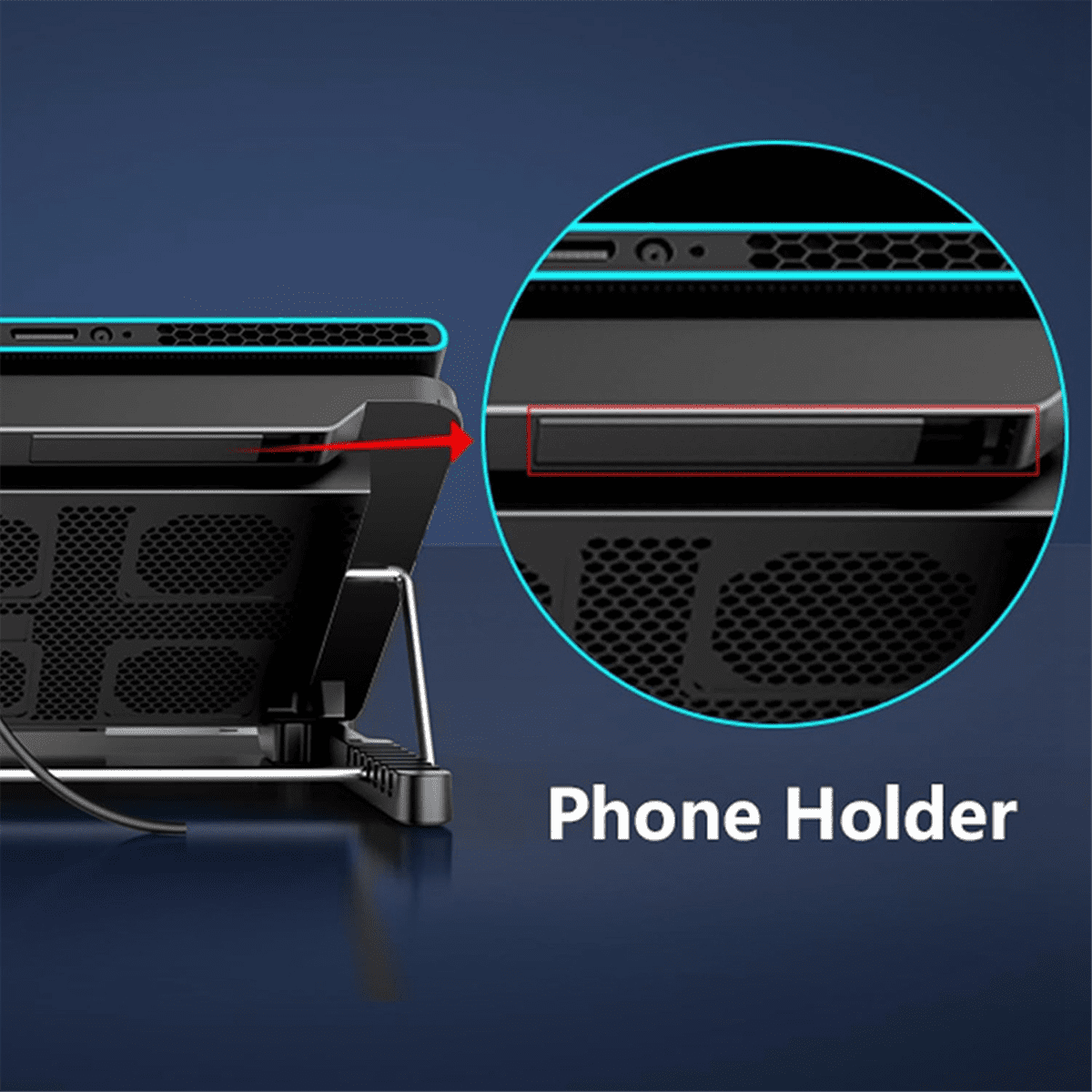 Laptop Cooling Pad Laptop Cooler with 6 Quiet Fans 7 Height & Wind Speed Adjustable 2 USB Port & Phone Holder