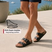 Alpine Swiss Mens Double Strap Slide Sandals with EVA Sole - Flat Casual Comfort Shoes, Black