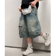 thumbnail image 3 of CAIVO Child Stylish Boys Blue Denim Shorts Summer Lightweight Casual Mid Length Jeans Shorts For Boys Youth Summer Wear Breathable Comfort Relaxed Fit Bottoms, 3 of 8