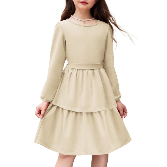 Cream Dress 7-8 Year  Girls Long Sleeve Sparkly Glitter Semi-Formal Party Dress