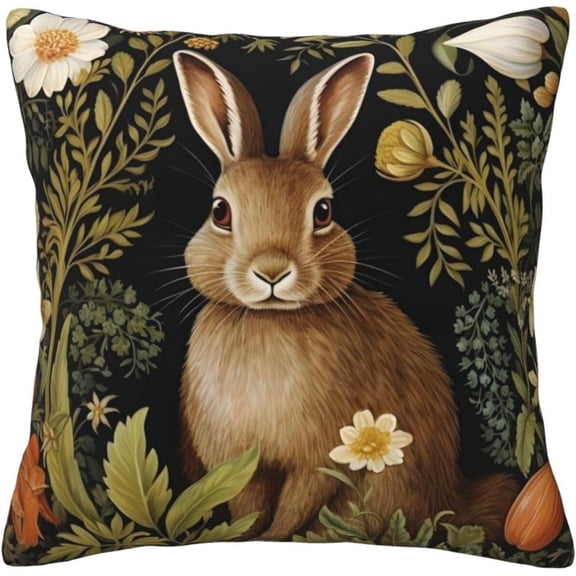 Ryan; William Morris Rabbit Green Vintage Floral Throw Pillow Covers Home Decorative Square Pillow Case Cozy Soft Cushion Cover for Home Decor Sofa Living Room Couch Bed Car 18x18 Inch