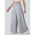 thumbnail image 4 of SHEWIN Women's Wide Leg Palazzo Pants Casual Elastic High Waisted Cotton Gingham Plaid Culottes Trousers with Pockets, 4 of 7