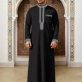 thumbnail image 2 of SIYUDAN Men Kaftan Thobe Casual Long Sleeve Robes for Men Embroidered Muslim Men Clothing Black Robe, 2 of 8