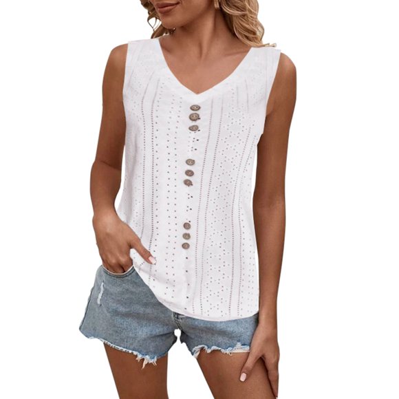 HBFAGFB Tank Top for Women Button Down V Neck Sleeveless T Shirt Going Out Elegant Blouse White Size S