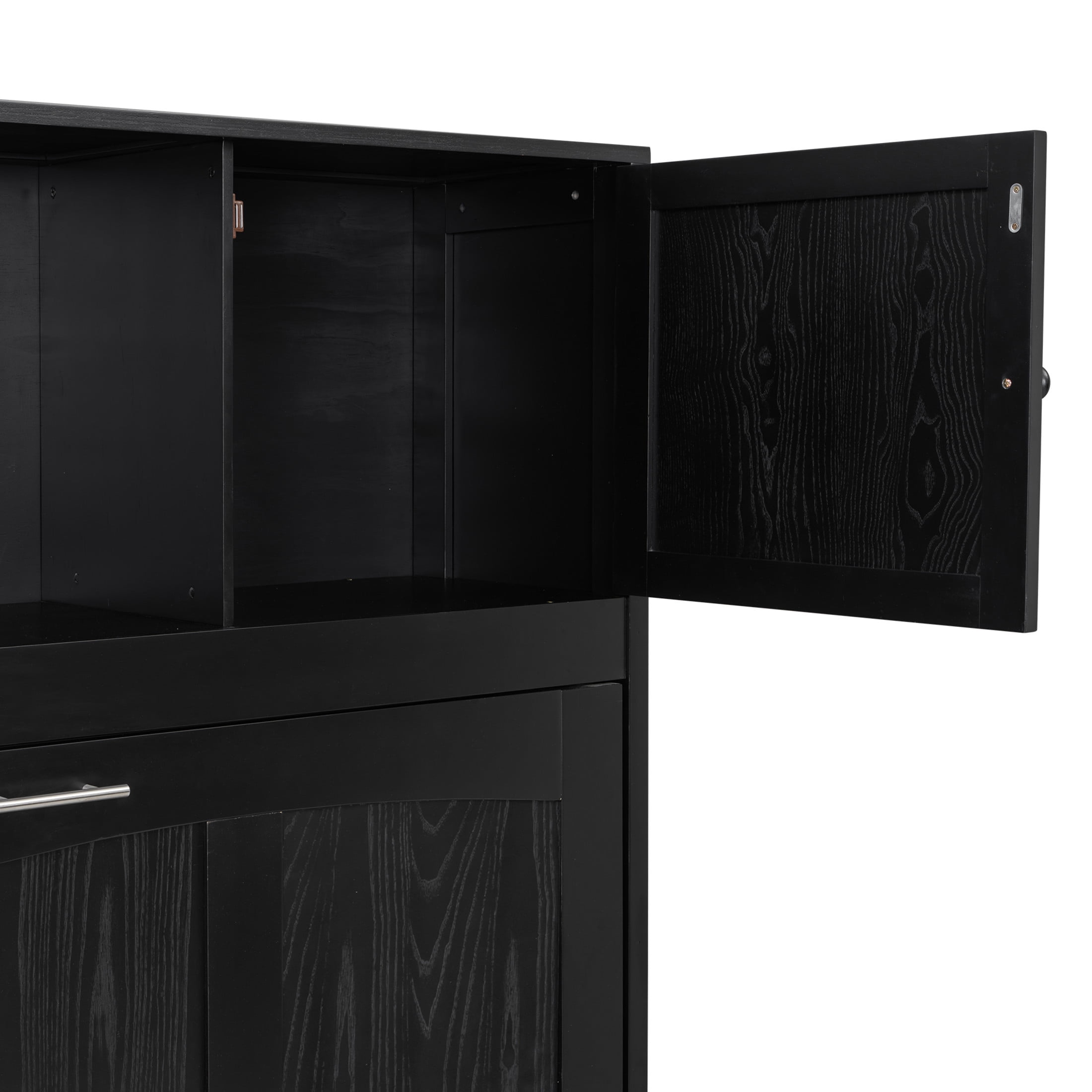 Noble House Joyce Full Size Murphy Bed with Storage Cabinets, Solid Wood Folding Wall Bed, Space Saving, Black