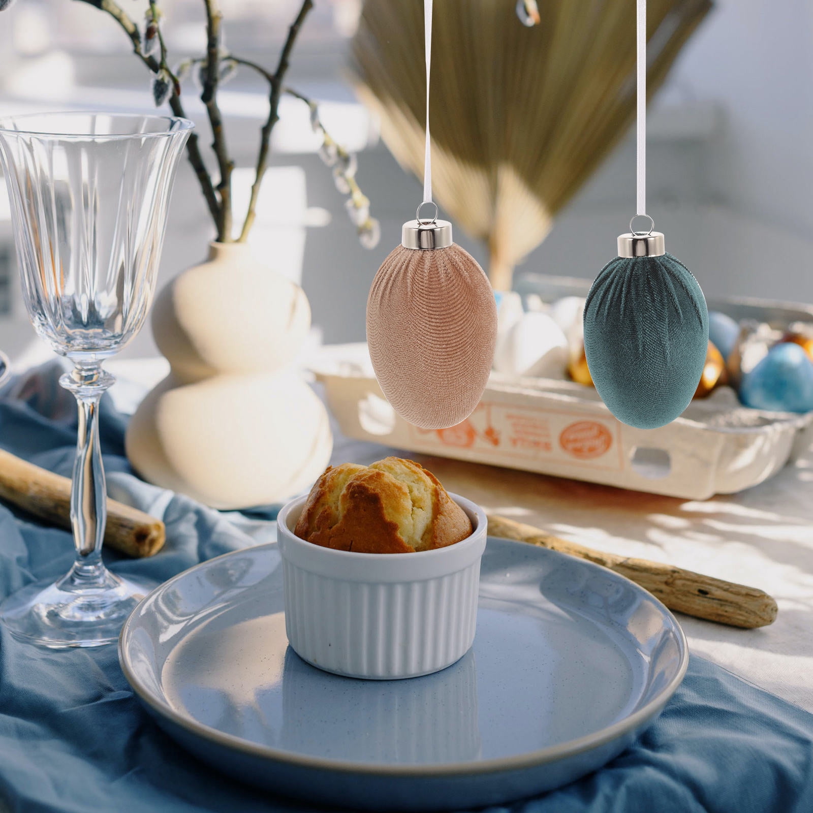 OUNONA 12Pcs Luxurious Velvet Easter Egg Hanging Decor in Assorted Colors for Festival Display