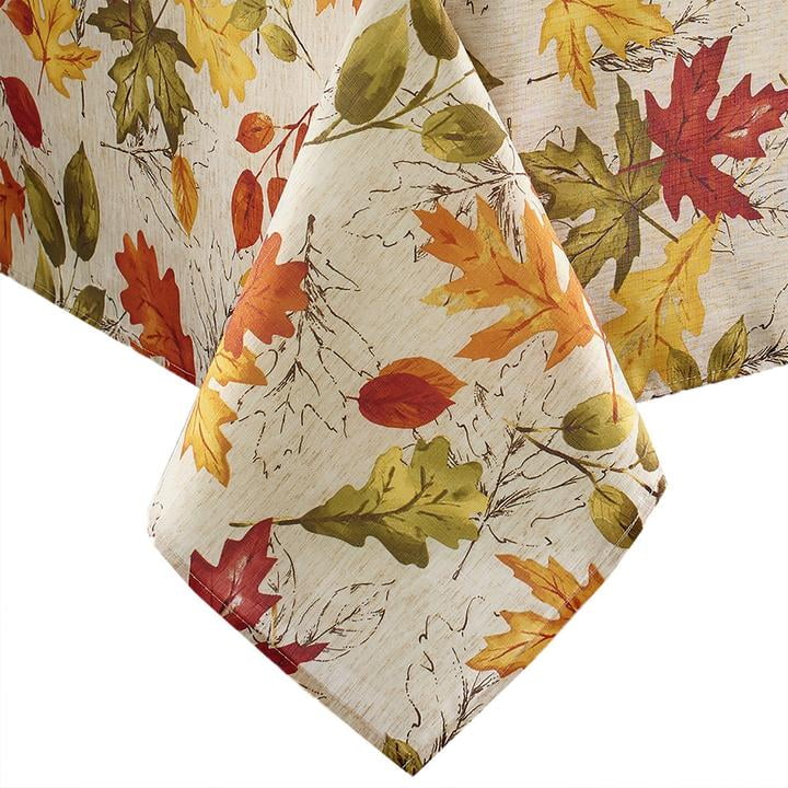 Newbridge Autumn Leaf Collage Contemporary Thanksgiving and Fall Season Fabric Tablecloth Impressionist Fall Leaves Soil Resistant 60 Inch x 102 Inch Oblong/Rectangle No Iron Easy Care Tablecloth