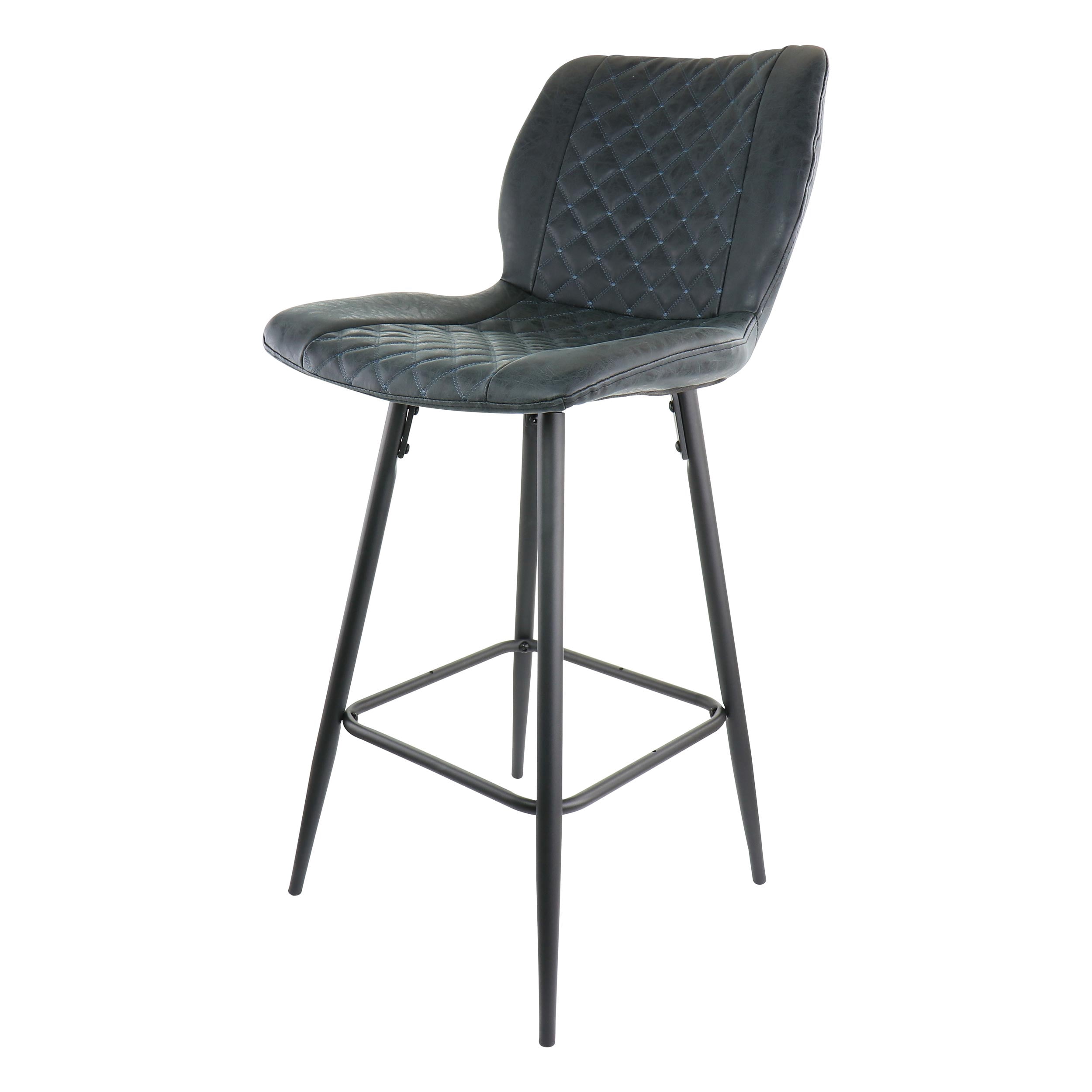 Elama 2 Piece Diamond Stitched Faux Leather Bar Chair in Black with Metal Legs