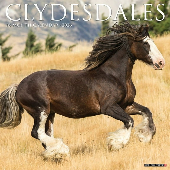 Willow Creek Press, Clydesdales Horses 2026 Wall Calendar, 12'' X 12'', 18-Month Calendar with Stapled Binding