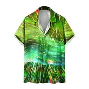 YLSDL Men's Tie Dye Hawaii T Shirts Casual Short Sleeve Turndown Collar Workout Tees Button Down Casual Loose Fit Lapel Vacation Beach Shirt Green 10