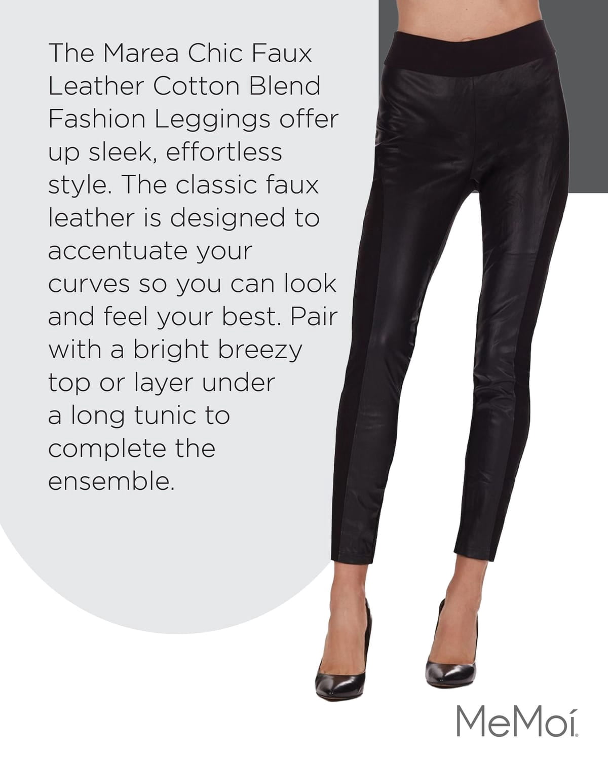 MeMoi Marea Chic Faux Leather Cotton Blend Fashion Leggings - Womens - Female (Medium/Large, Black)