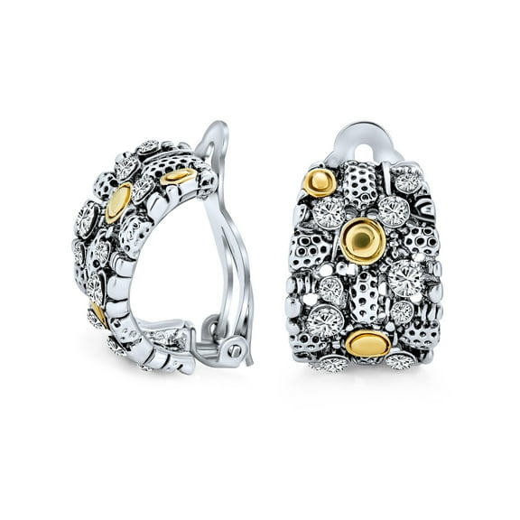 Bling Jewelry Womens Steampunk Crystal Half Hoop Clip-On Earrings Silver Gold