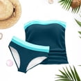 thumbnail image 4 of POUNOO Womens Tankini Swimsuits Slim Fit Strapless Color Block Stripe Ruched Detail High Waist Bathing Suits Beach Vacation Style Swimwear Gift, 4 of 5