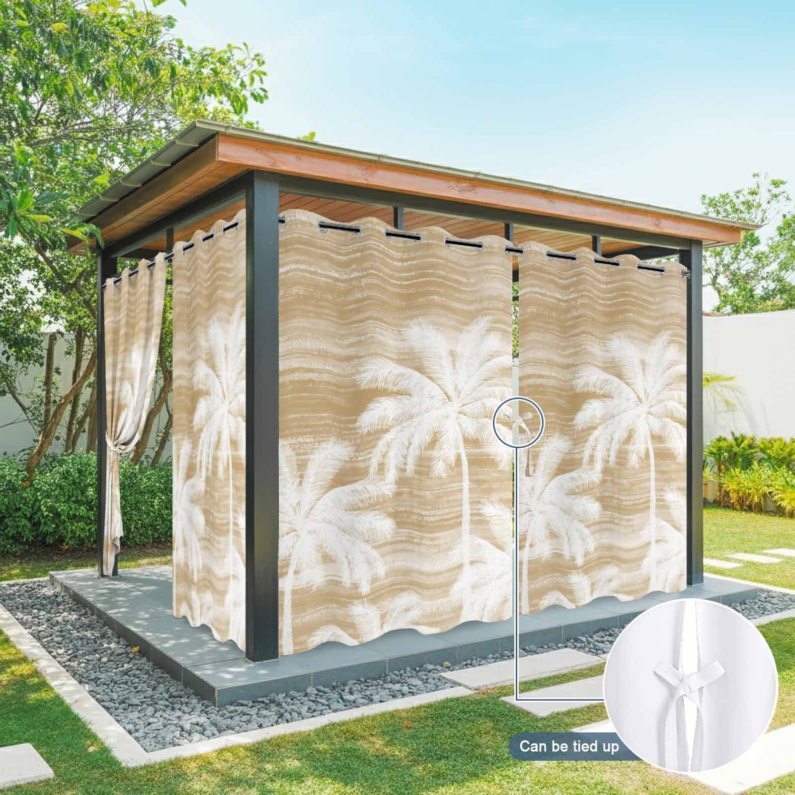 Summer Palm Trees Outdoor Curtains for Patio, Tropical Coastal Rustic Brown Abstract Sunshade Privacy Drapes Grommet Waterproof Outside Curtains for Porch/Cabana/Balcony 54"x 108", 1 Panel