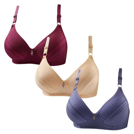 Gnurob Womens Plus Size Bralettes With Support  3 Pack No Underwire Padded Bra Lace Push Up Brassiere Comfort Breathable Bras Hide Back Fat Bralette for Women Clearance Saving A03-Wine Medium