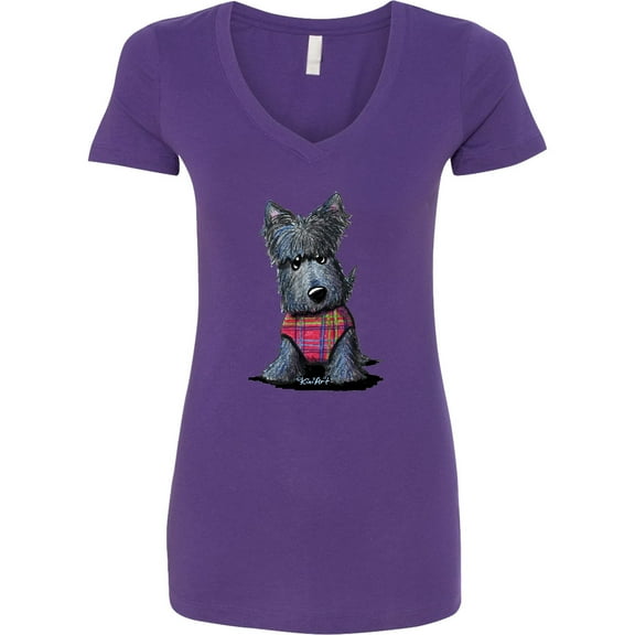 Inktastic Scottie Dog in Plaid Women's V-Neck T-Shirt