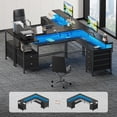 thumbnail image 4 of Sarifur L Shaped Computer Desk with Charging Station and LED Lights, 66 inch PC Table Study Desk 6 Drawers for Bedroom,Office Black, 4 of 7