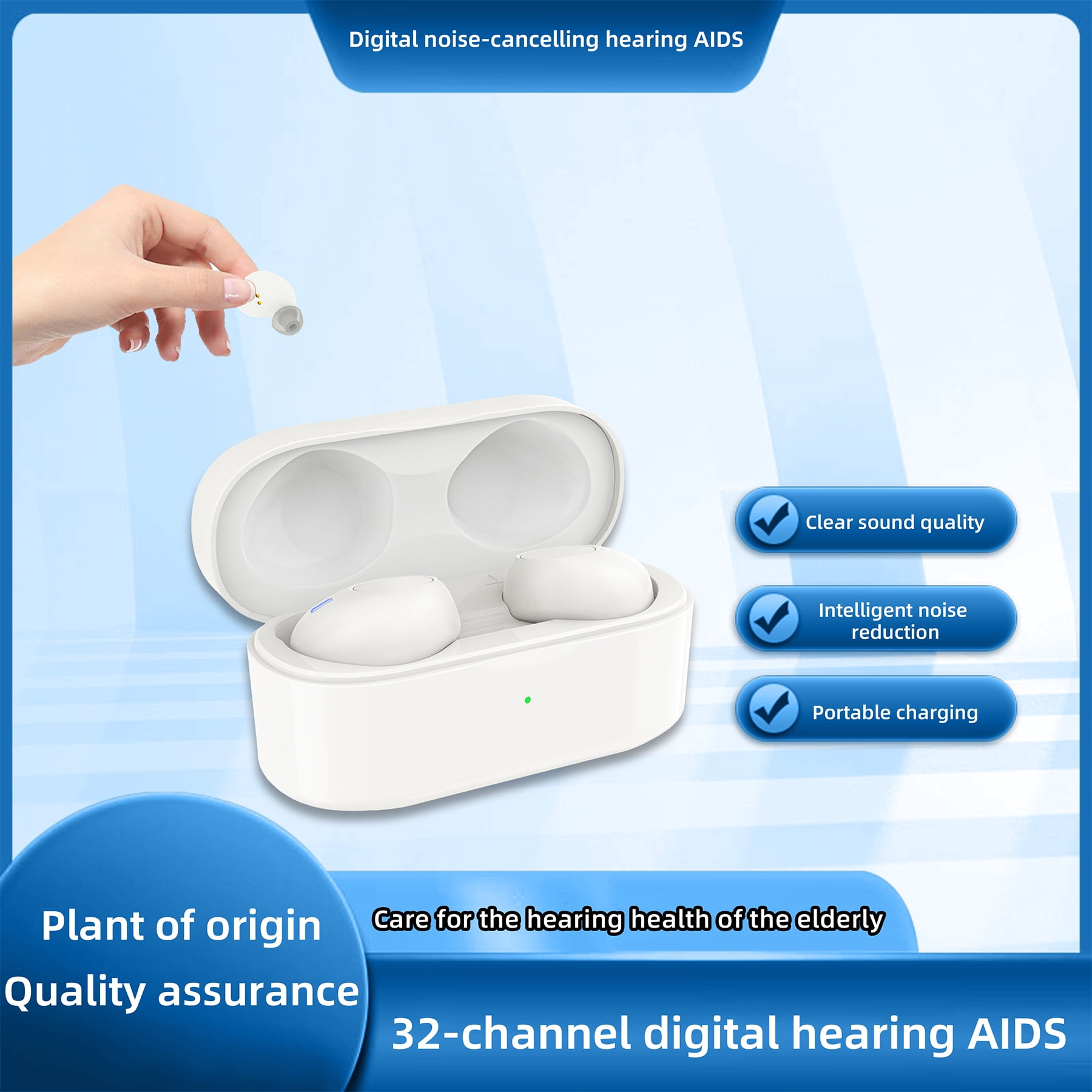 AuyeeSnc OTC Hearing Aids: 32-Channel Digital Chip,AI Adaptive,Noise Reduction,Portable Charge,Elder Hearing Amplifiers for Hearing Loss,4 Modes, 5 Volume Levels, 120Hrs