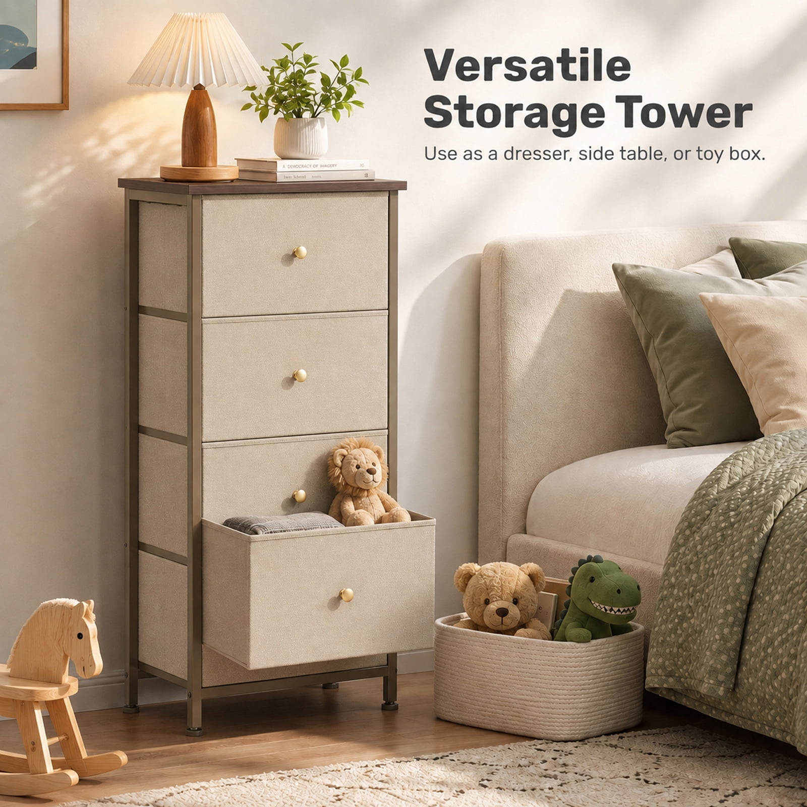 Alvantor Dresser Nightstand for Bedroom, 4-Drawer Fabric Dresser Storage Tower, Space-saving tower, Bedroom or closet use, Chest of drawers for small spaces