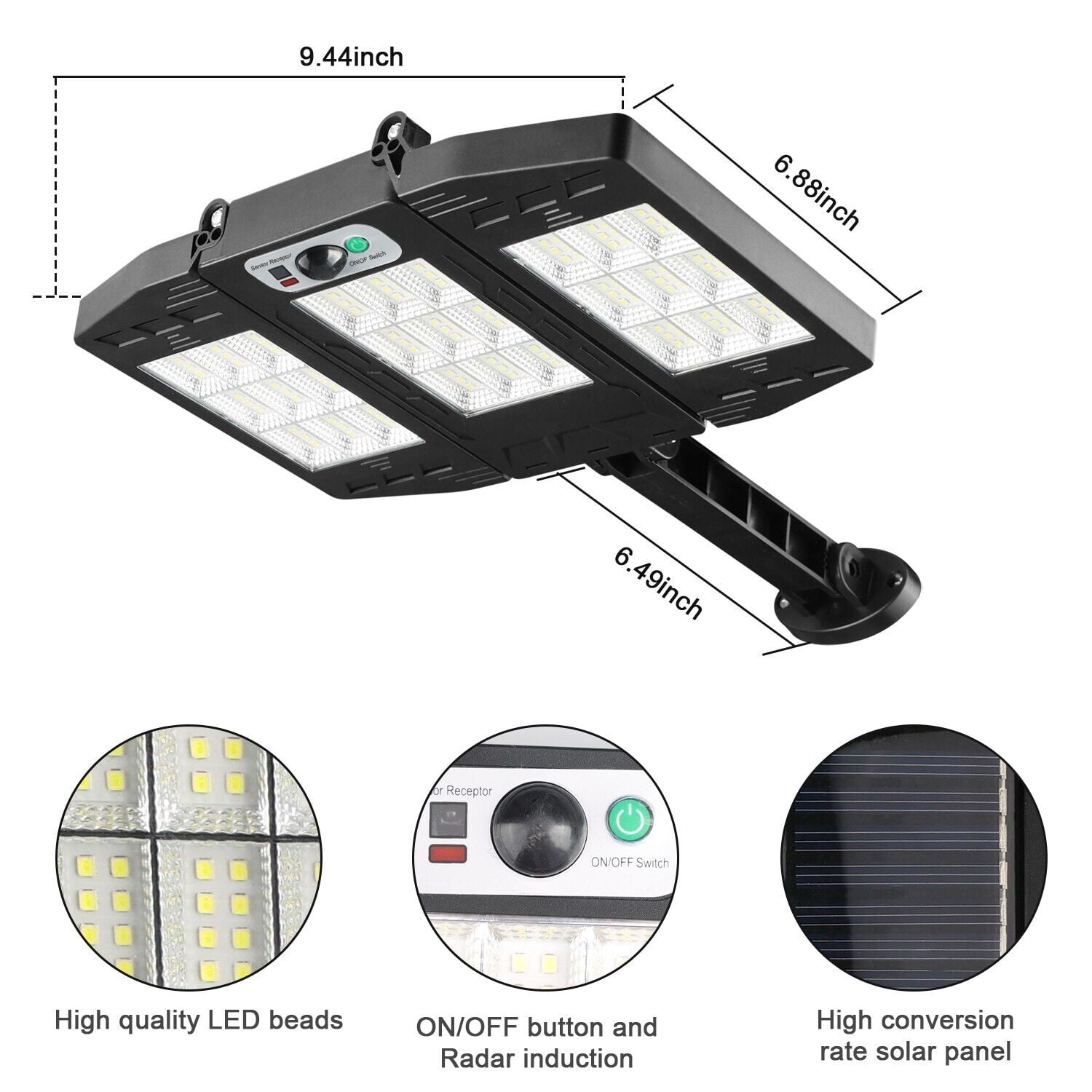 Commercial Super Bright 1000000LM LED Outdoor Dusk to Dawn Solar Street Light Road Area Lamp 3 Lighting Modes