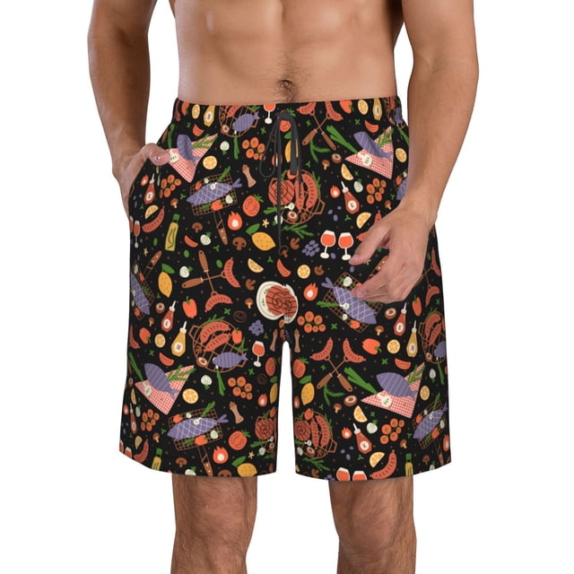 Fotbe BBQ Party Trajes de Baño Estampados para Hombre, Shorts de Verano de Secado Rápido, Ropa de Playa, Bañadores-Medium