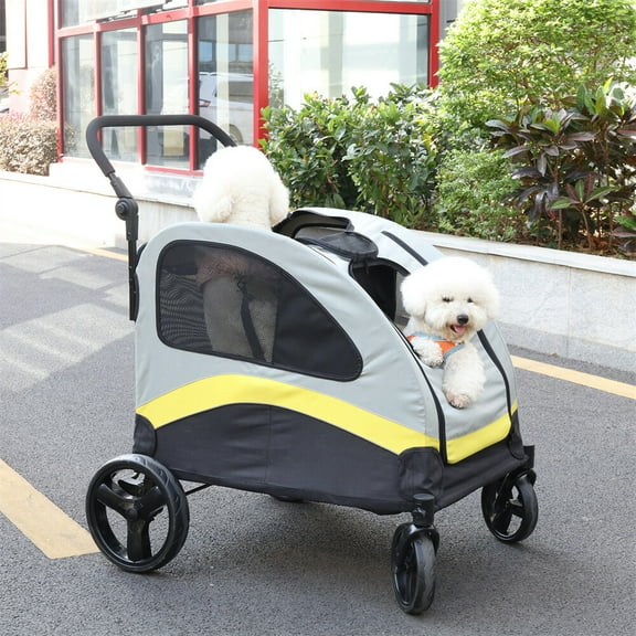 LINJH Foldable Dog Stroller Pet Jogger Wagon Travel Carriage with Divider for 2 Pet