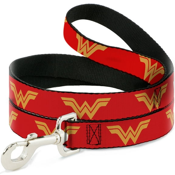 DC Comics Pet Leash, Dog Leash, DC League of Super Pets Wonder Woman Logo Red Yellow, 4 Feet Long 0.5 Inch Wide