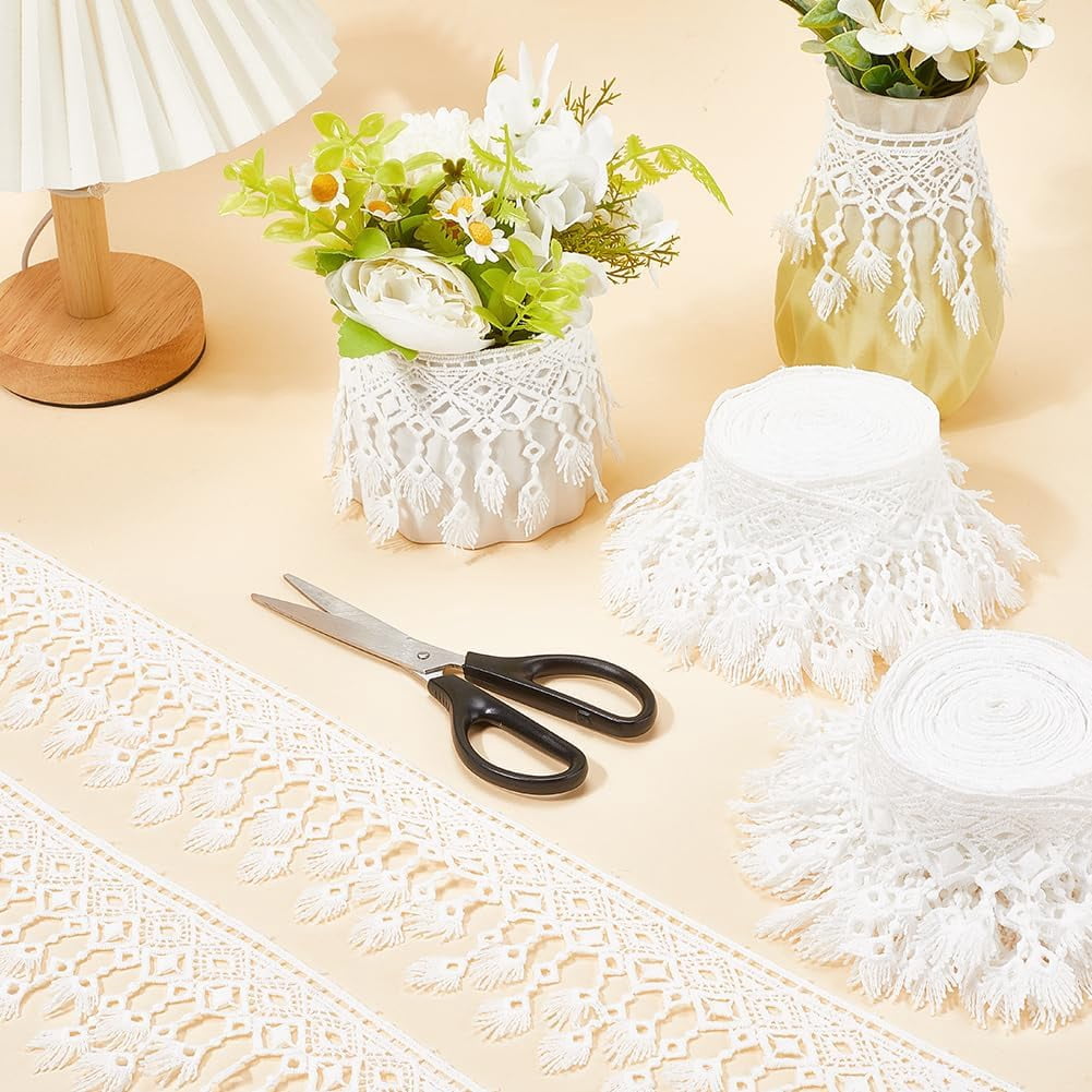 Polyester Yarn Tassel Lace Trim for Garment Accessories White 2-3/4~3-3/8 inch(70~85mm)