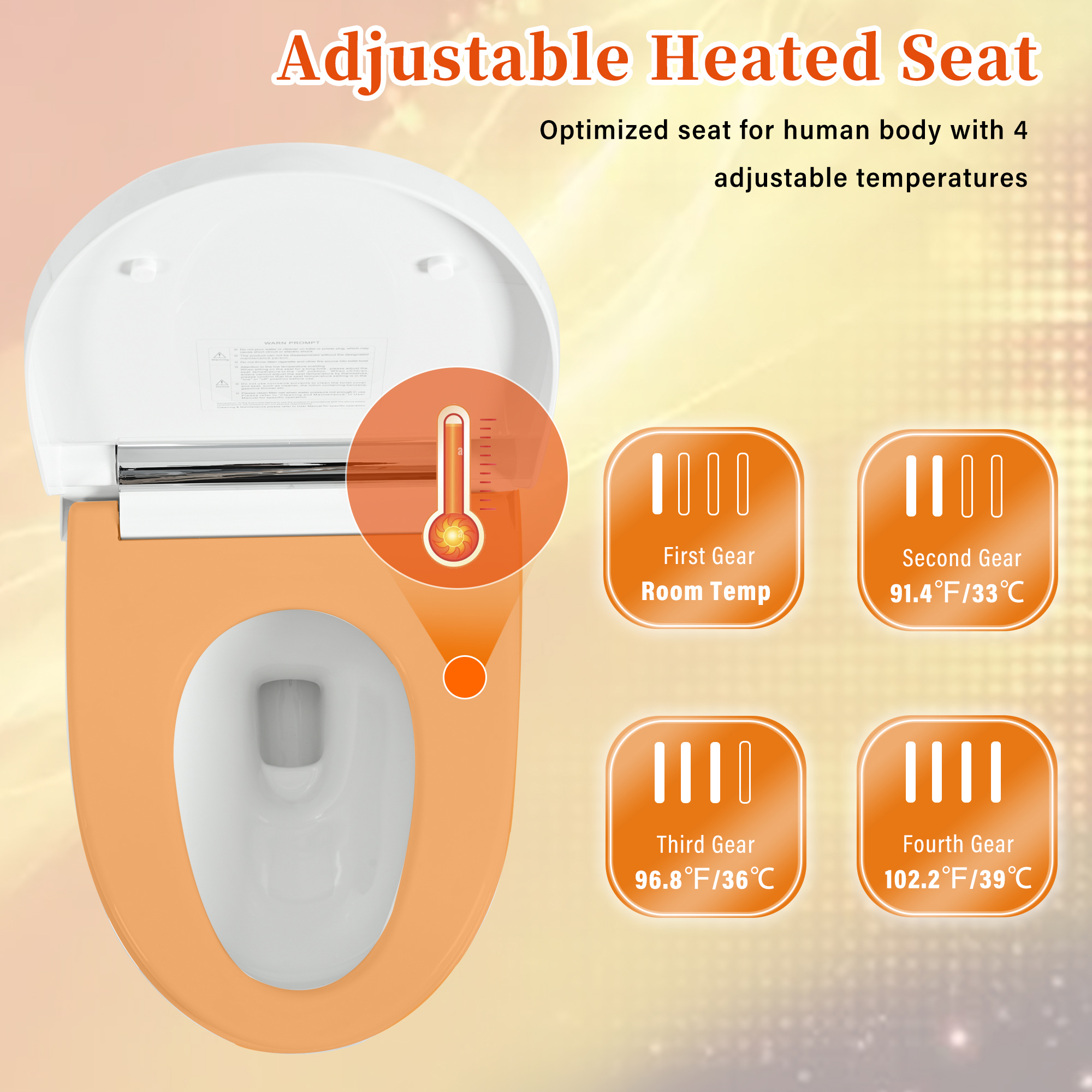 Alvantor Smart toilet with Built-in Heated Seat, Elongated Toilet with Auto Flush, Foot sensor Flush, Night Light White