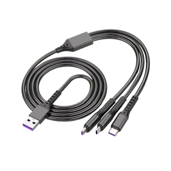 66W Fast Charging 3-in-1 Braided Cable, Multi Connector Charging Cable with One-to-Three Design for Multiple Devices
