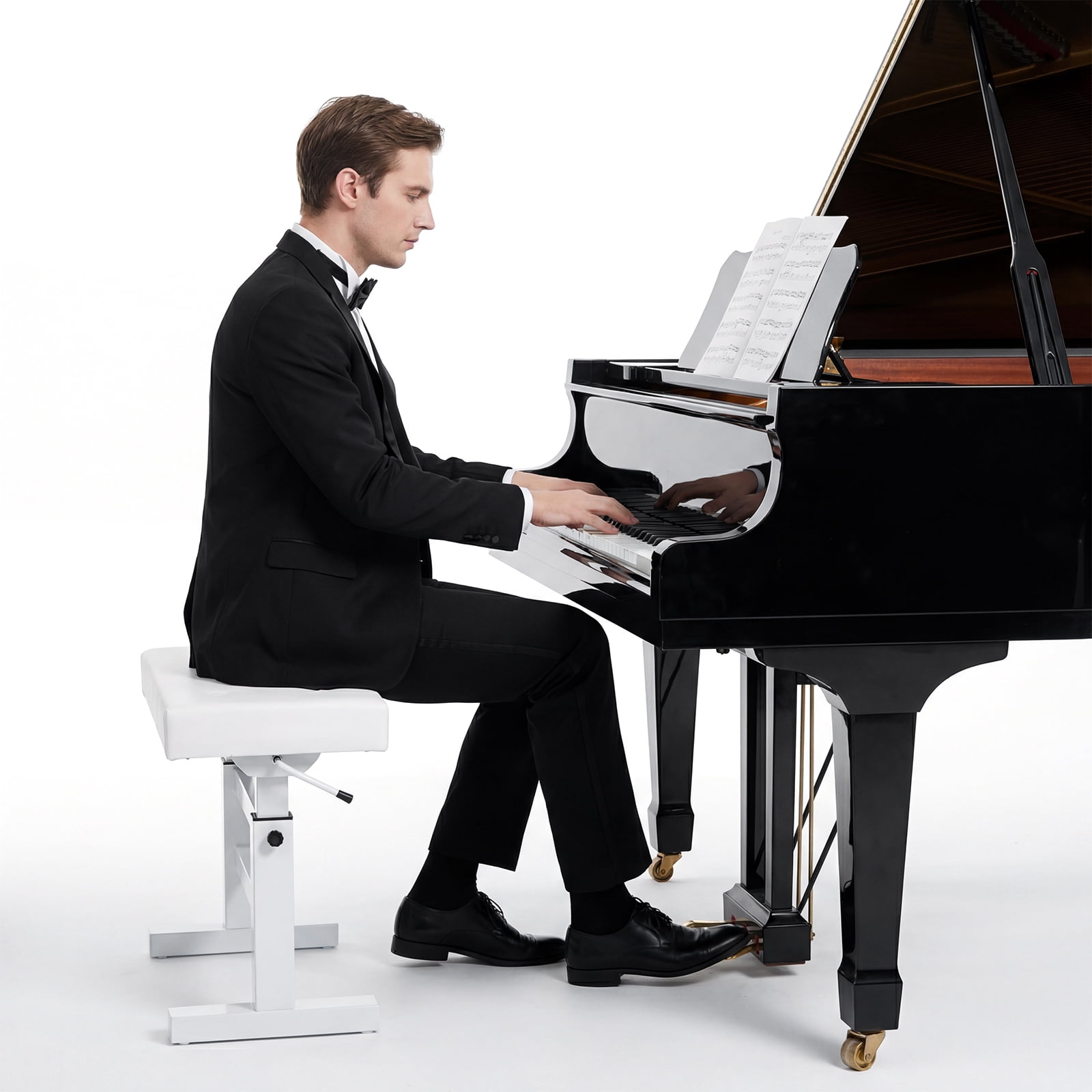 golytefs Hydraulic Lifting Keyboard Bench Pu Leather Height Adjustable Piano Bench Non-slip High-density Sponge Thickened Chair Load Up To 396LBS for Home/music Room/classroom (White)