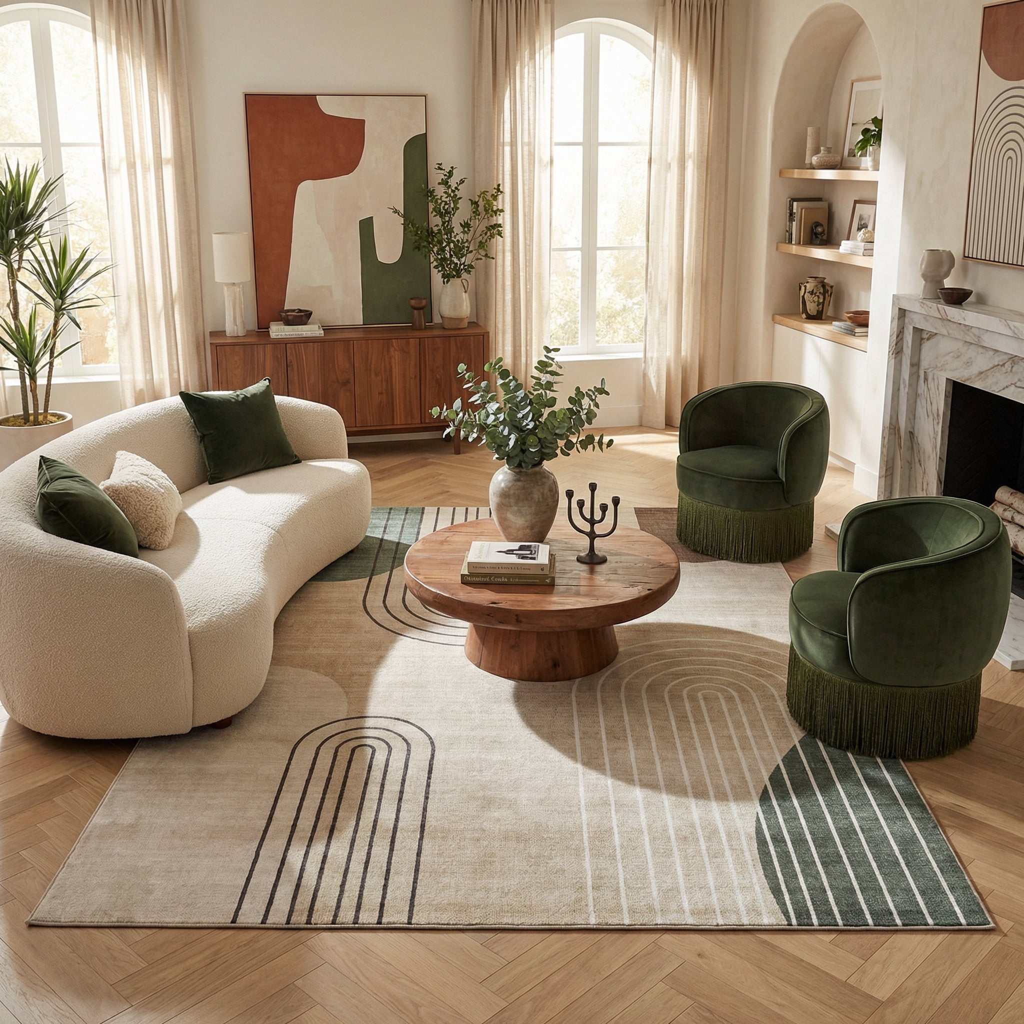 Rug Branch Eclipse Mid-Century Modern Indoor Area Rug, Beige Green, Abstract - Living Room, Bedroom, Dining Room, and Office