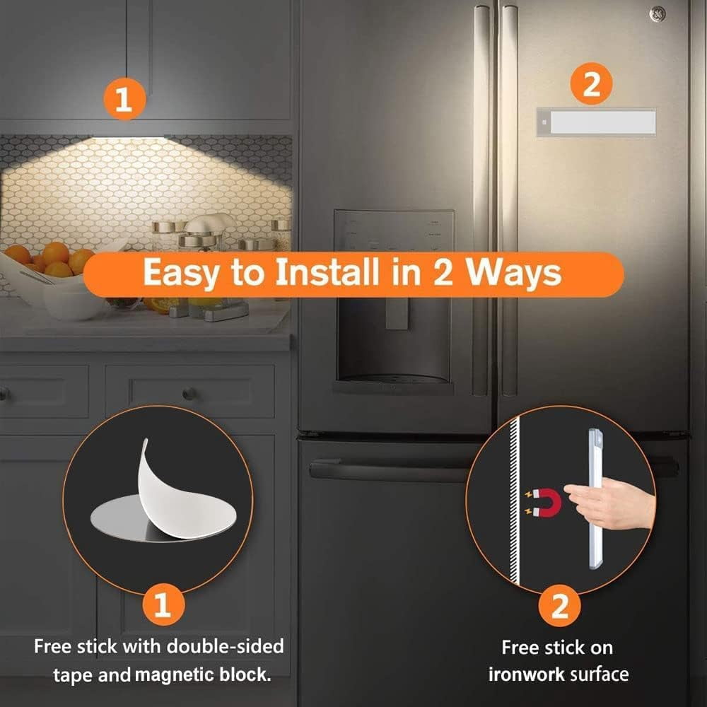 VST Under Cabinet Lights, Motion Sensor Light Indoor 2200mAh Rechargeable, Closet Lights with Magnetic Suck, Cordless Under Counter Lights for Stairs Kitchen (3 Pack, Nature Light - 4000K)